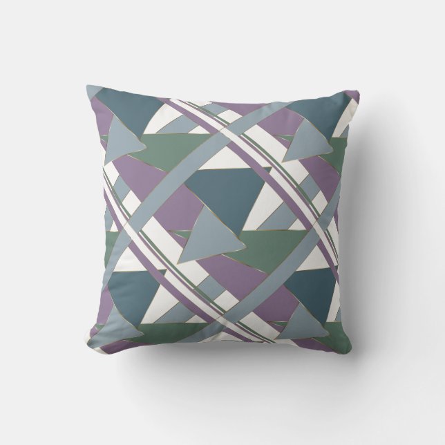 Geometric Triangle Pattern  Blue Violet Green Throw Pillow (Front)
