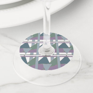Geometric Triangle Pattern  Blue Violet Green Wine Glass Tag