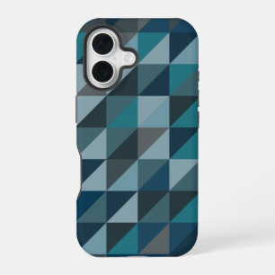 Geometric Triangle Pattern in Blue and Grey iPhone 16 Case