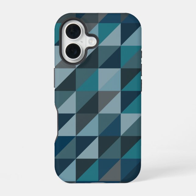 Geometric Triangle Pattern in Blue and Grey iPhone 16 Case (Back)