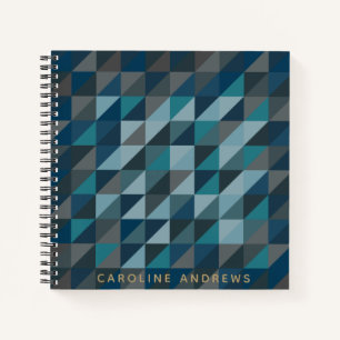 Geometric Triangle Pattern in Blue and Grey Name Notebook