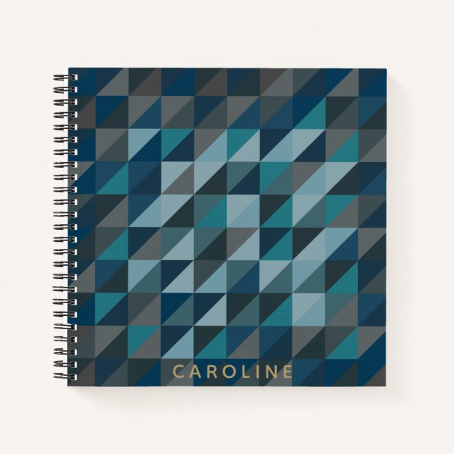 Geometric Triangle Pattern Teal Blue Personalized Notebook (Front)