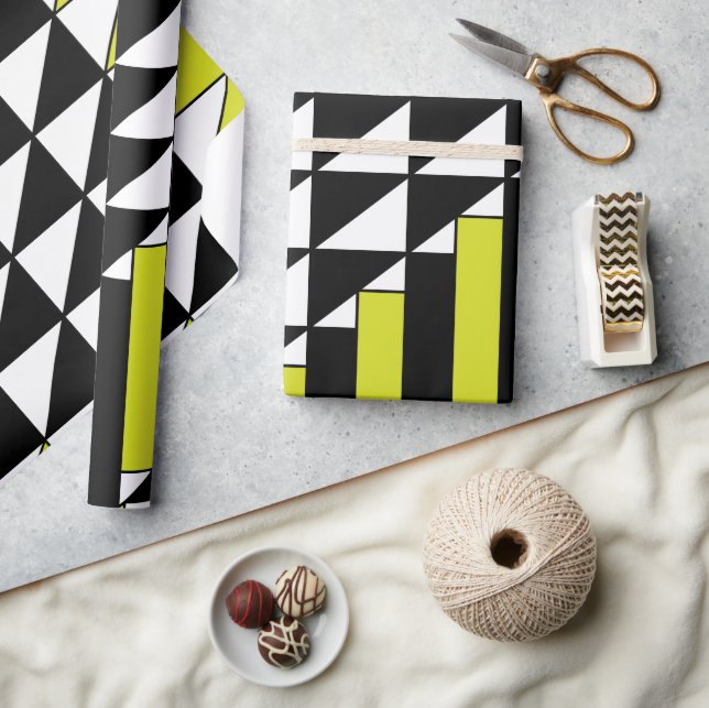 Geometric Triangle Rectangle Black Green Wrapping Paper (Crafts)