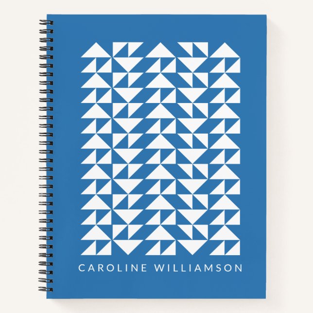 Geometric Triangle Shapes in Blue Personalized Notebook (Front)
