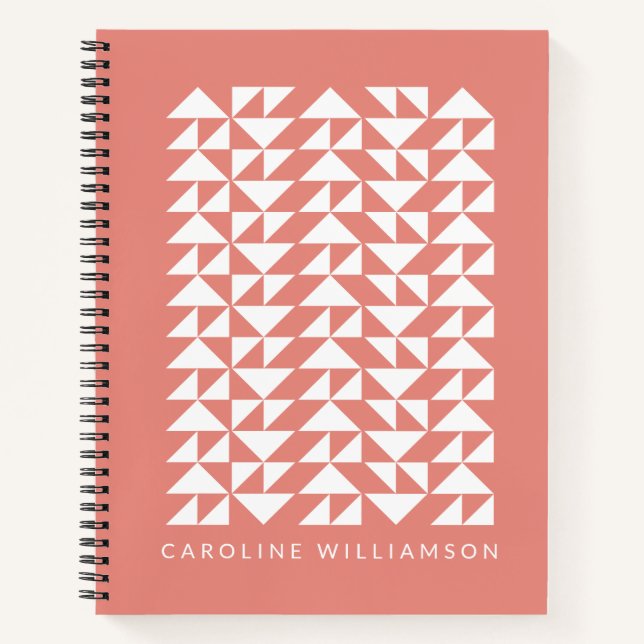 Geometric Triangle Shapes in Coral Personalized Notebook (Front)