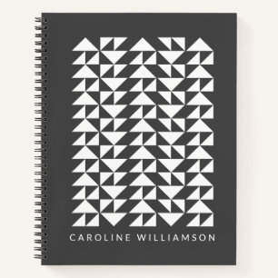 Geometric Triangle Shapes Pattern in Black Notebook