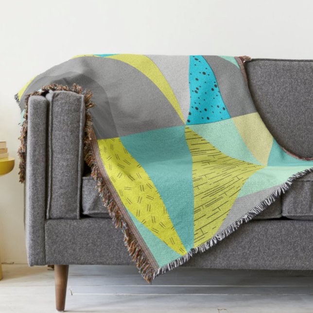 Geometric Triangle Yellow and Aqua Modern Pattern Throw Blanket (Creator Uploaded)