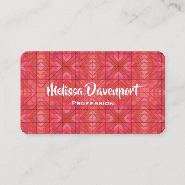Geometric Triangles and Diamonds In Red And Pink Business Card (Front)