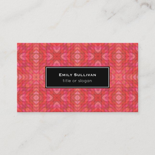 Geometric Triangles and Diamonds In Red And Pink Business Card (Front)