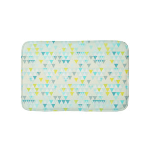 Geometric Triangles Aqua Blue White Yellow Pattern Bath Mat
