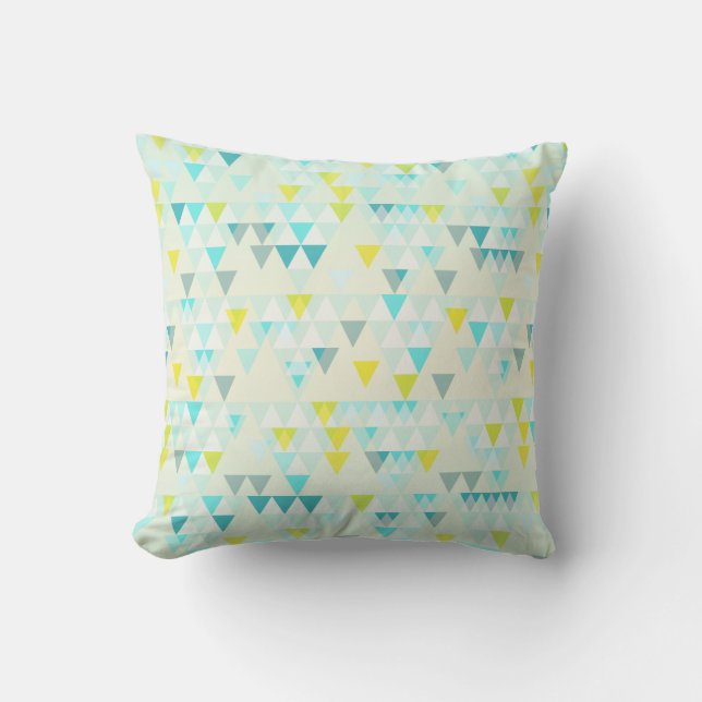 Geometric Triangles Aqua Blue White Yellow Pattern Throw Pillow (Front)