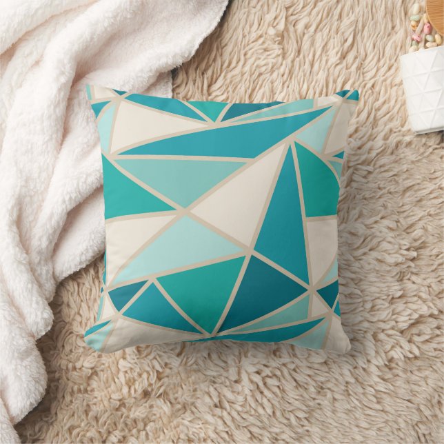 Geometric Triangles, Coastal Turquoise Lagoon Blue Throw Pillow (Blanket)