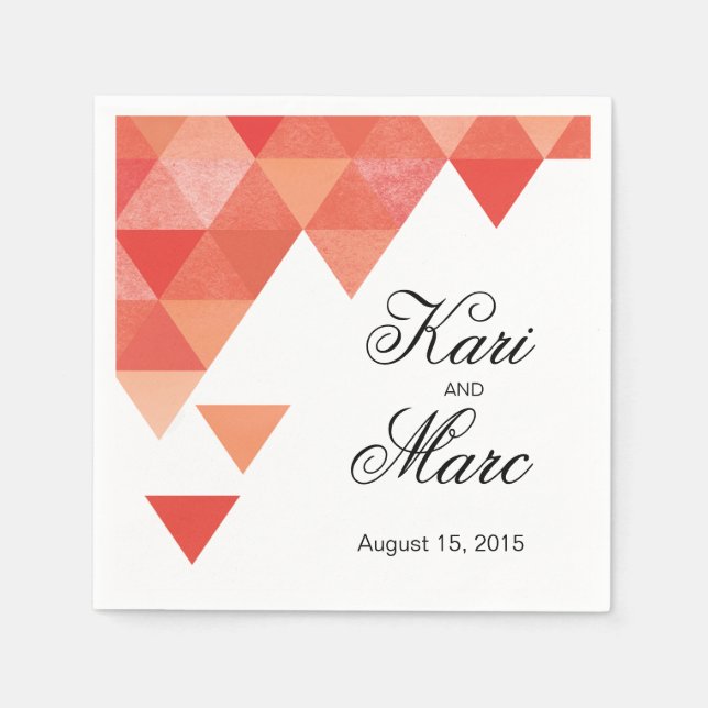 Geometric Triangles Cocktail Party | coral Napkin (Front)