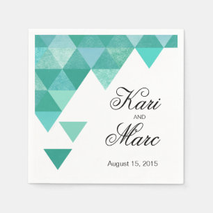 Geometric Triangles Cocktail Party   teal Napkin