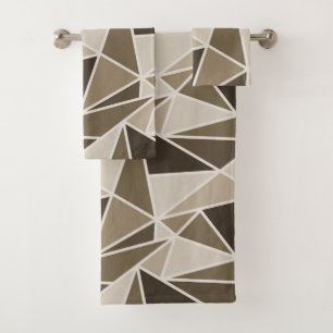 Geometric Triangles in Monochromatic Brown, Beige Bath Towel Set