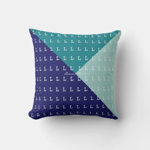Geometric Triangles & Initials Pattern Blue Outdoor Pillow