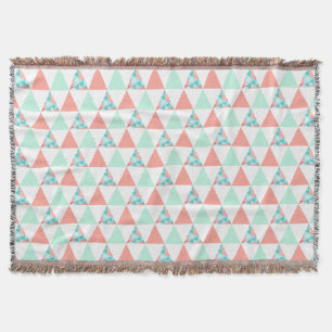Geometric Triangles Mint Green Coral Pink Pattern Throw Blanket