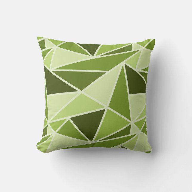 Geometric Triangles, Monochromatic Lime Green Throw Pillow (Front)