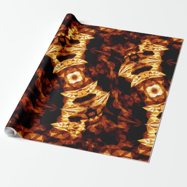 Geometric Triangles Orange Brown Black Abstract Wrapping Paper (Unrolled)