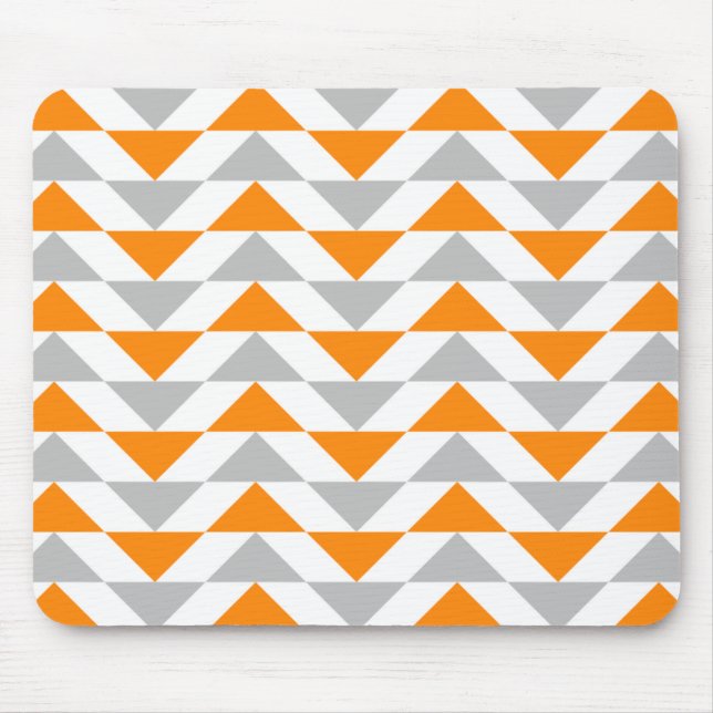 Geometric Triangles Orange Grey White Pattern Mouse Pad (Front)