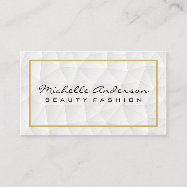 Geometric Triangles Pattern | Gold Border Business Card (Front)