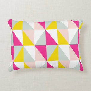 Geometric Triangles Pink And Yellow Pattern Accent Pillow
