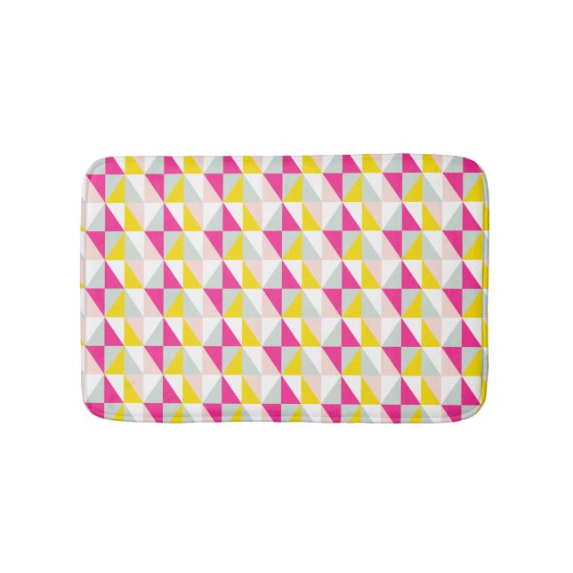 Geometric Triangles Pink And Yellow Pattern Bath Mat (Front)