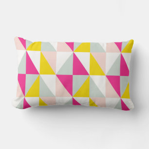 Geometric Triangles Pink And Yellow Pattern Lumbar Pillow