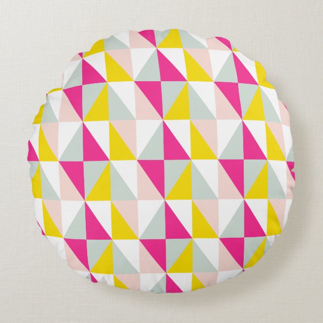 Geometric Triangles Pink And Yellow Pattern Round Pillow (Front)