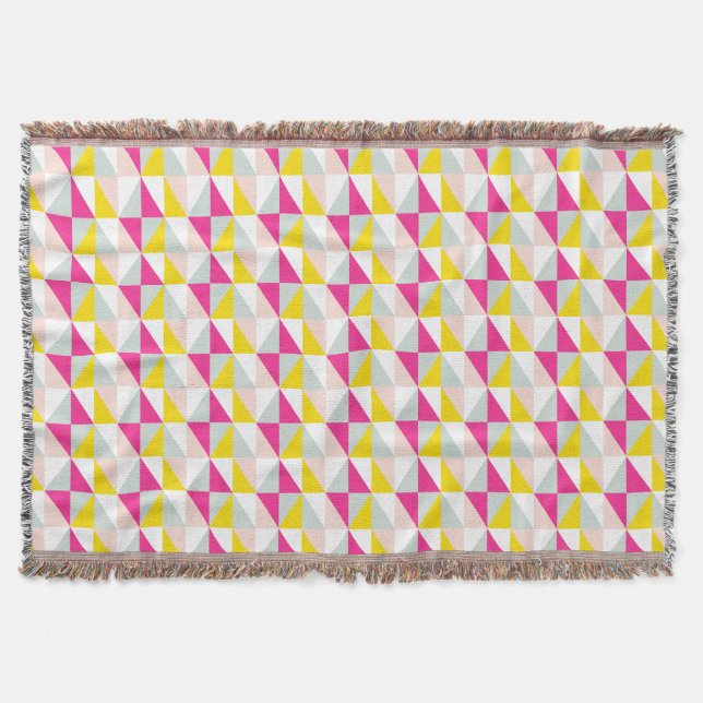 Geometric Triangles Pink And Yellow Pattern Throw Blanket (Front)