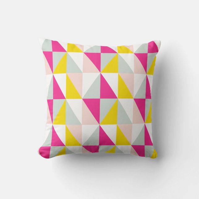 Geometric Triangles Pink And Yellow Pattern Throw Pillow (Front)
