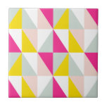 Geometric Triangles Pink And Yellow Pattern Tile<br><div class="desc">Ceramic tile featuring trendy  geometric pattern of pink and yellow triangles.</div>
