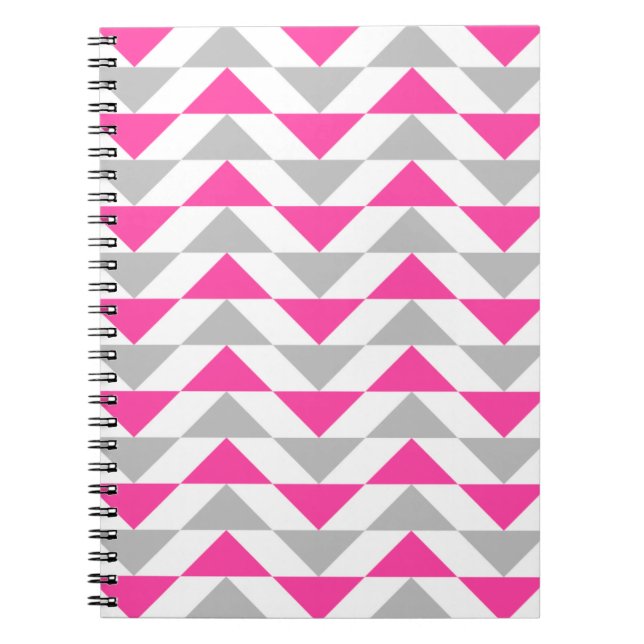 Geometric Triangles Pink Grey White Pattern Notebook (Front)