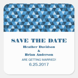 Geometric Triangles Save the Date Stickers, Blue Square Sticker