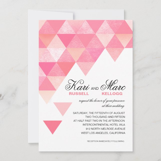 Geometric Triangles Wedding | pink mauve Invitation (Front)