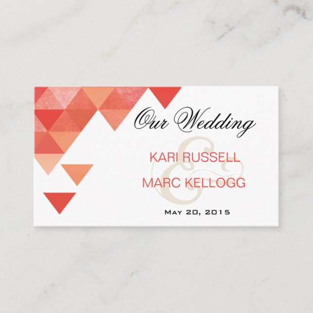 Geometric Triangles Wedding Website | coral Enclosure Card (Front)
