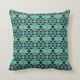 Geometric tribal aztec andes hipster teal pattern throw pillow