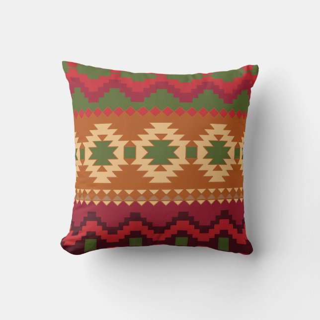Geometric Tribal Aztec Colourful Pattern Throw Pillow (Front)