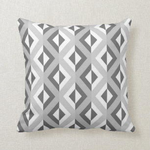 Geometric Tribal Diamond Pattern Grey Throw Pillow
