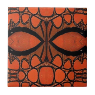 Geometric tribal mosaic abstract orange black eyes tile