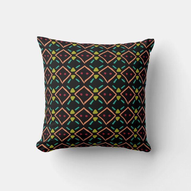 Geometric Tribal Multicolor Print  Throw Pillow (Front)