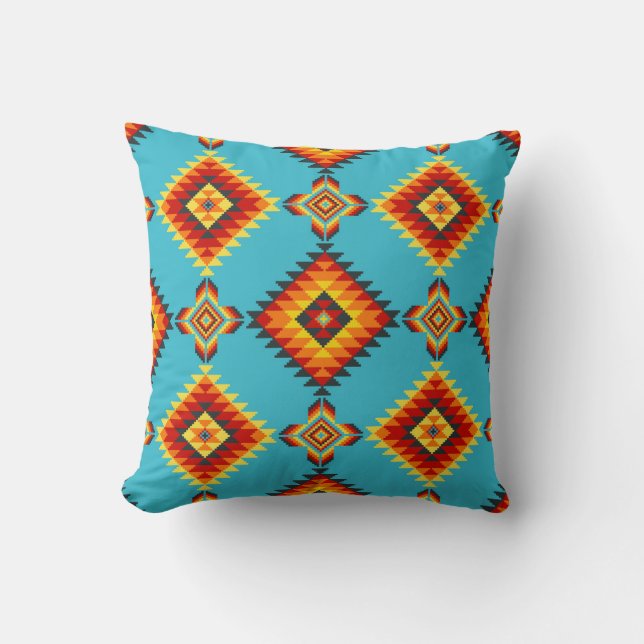 Geometric Tribal Pattern Throw Pillow (Front)