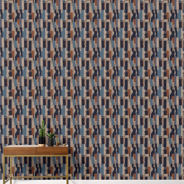 Geometric Tribal (Terracotta + Blue) Luxury Wallpaper (Hallway)
