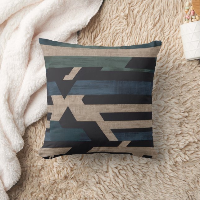 Geometric Tribal (Terracotta + Green) Luxury Throw Pillow (Blanket)