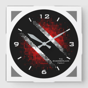 Geometric Trinidad and Tobago Dot Pattern Flag Square Wall Clock