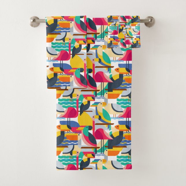 Geometric Tropical Birds Bath Towel Set (Insitu)