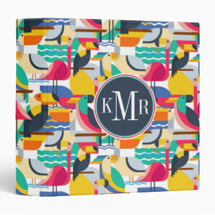 Geometric Tropical Birds   Monogram Binder