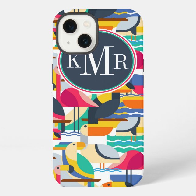 Geometric Tropical Birds | Monogram iPhone Case (Back)