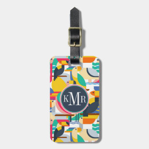 Geometric Tropical Birds Monogram Luggage Tag