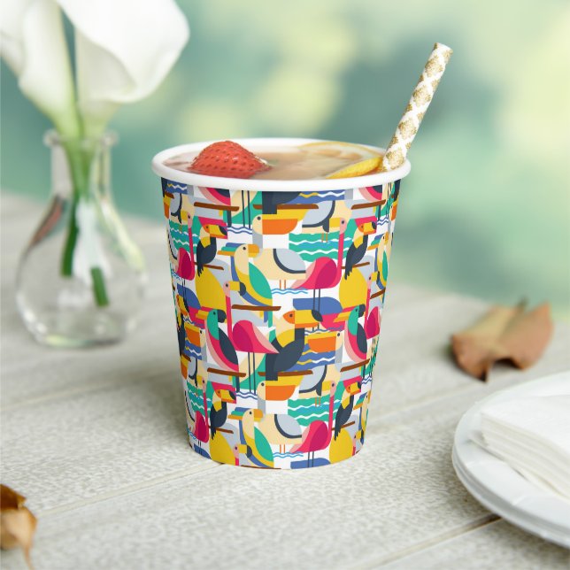 Geometric Tropical Birds Paper Cups (Insitu)